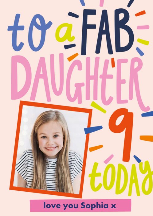 Colourful And Fun Typography Daughter's Ninth Photo Upload Birthday Card