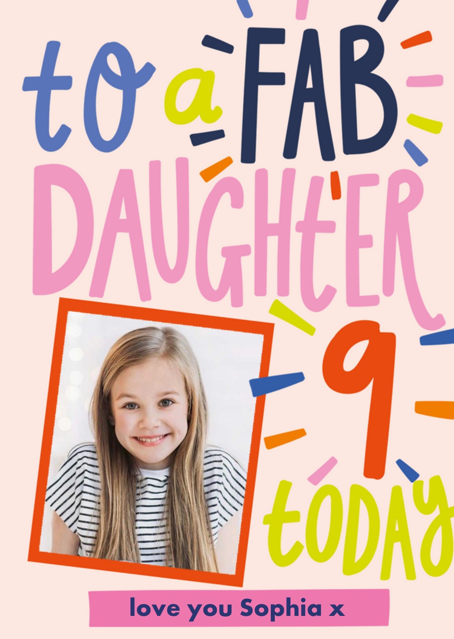 Colourful And Fun Typography Daughter's Ninth Photo Upload Birthday Card Ecard