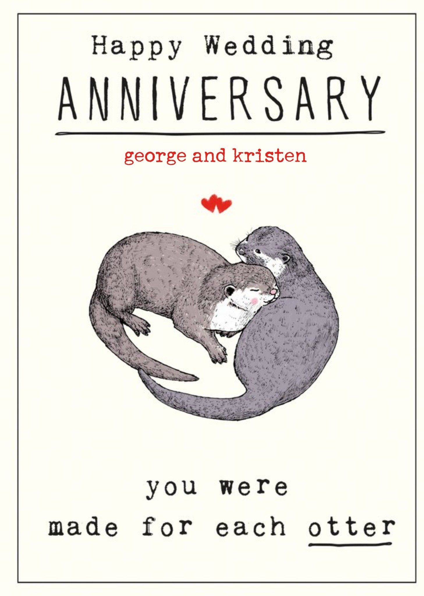 Cute Illustrative Otters Editable Anniversary Card