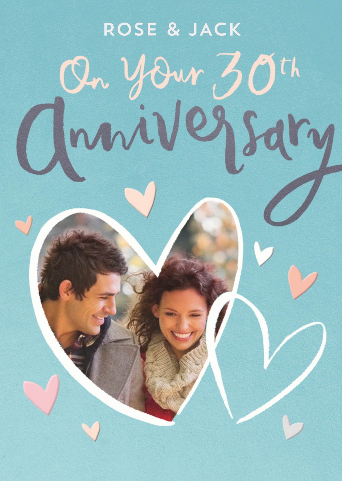 Photo Upload Hearts Editable 30th Anniversary Card Ecard