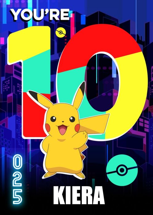 Pokemon Pikachu You're 10 Age Birthday Card
