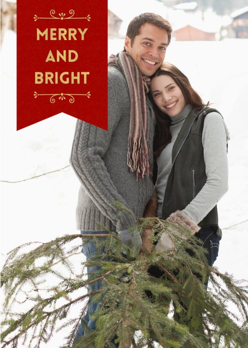 Merry And Bright Christmas Photo Upload Card