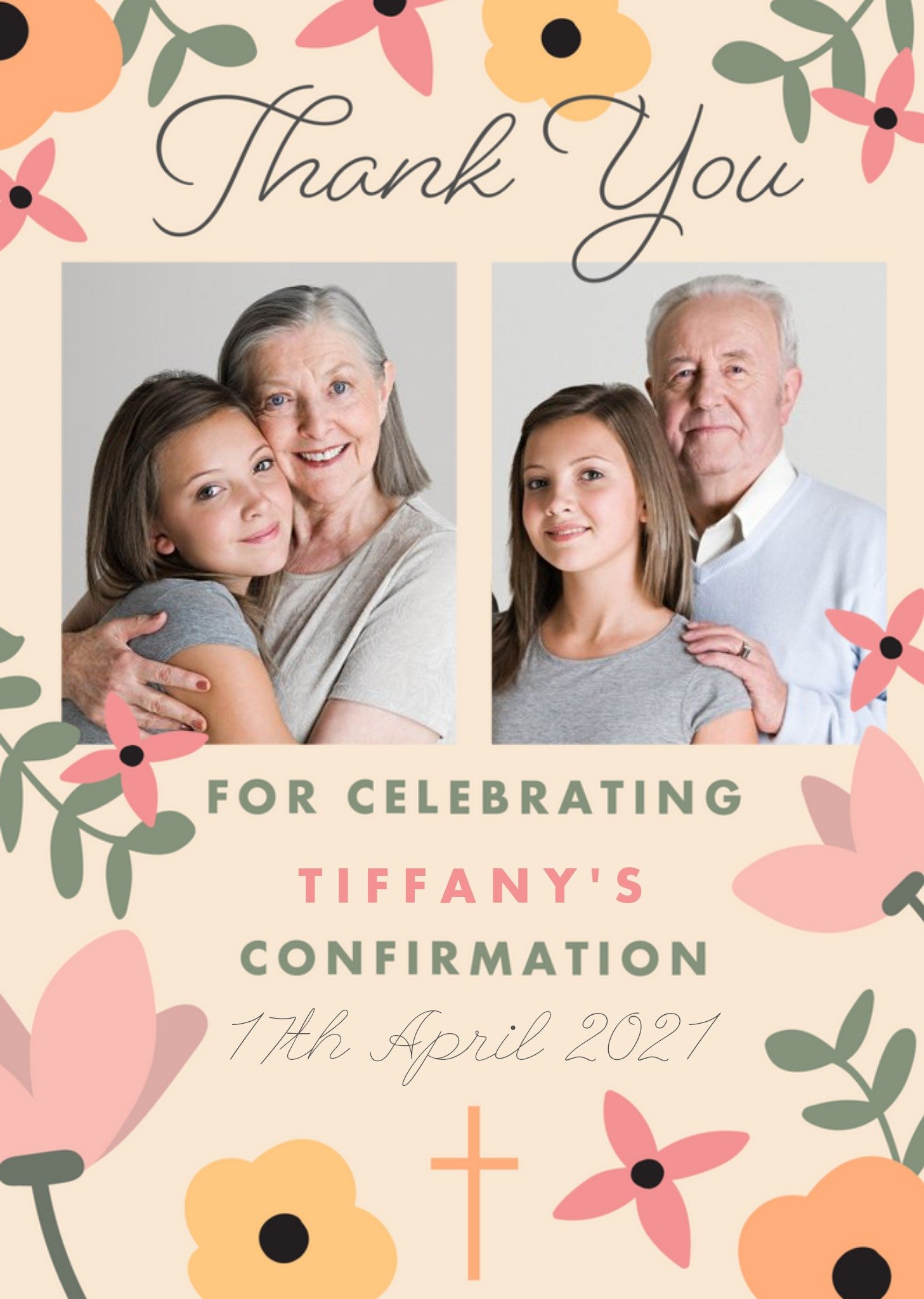 Floral Thank You For Celebrating Tiffany's Confirmation Personalised Photo Upload Card Ecard