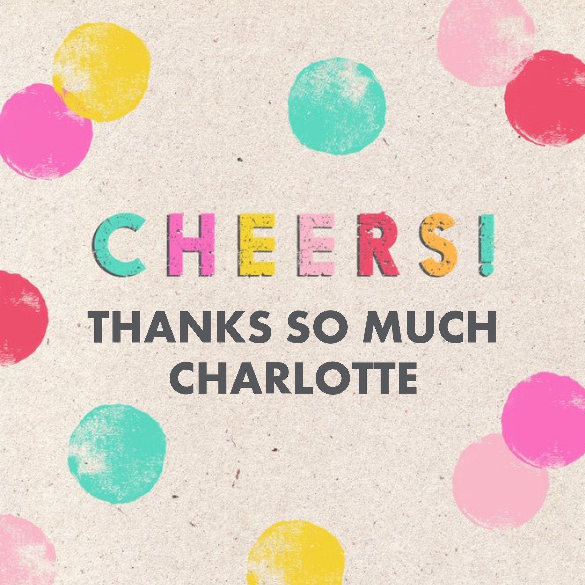 Moonpig Spotted Rainbow Circles Cheers Personalised Thank You Card, Square