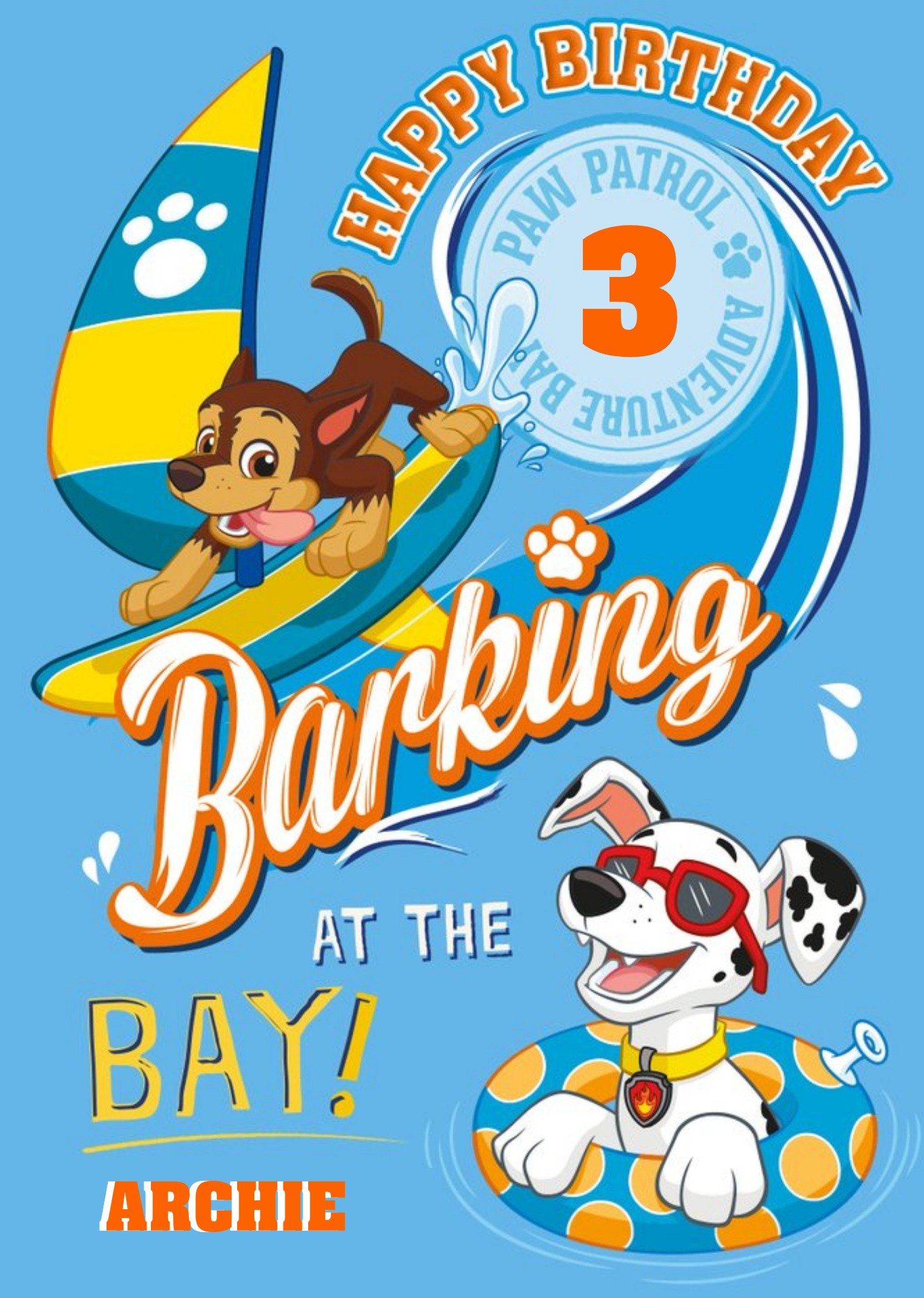 Paw Patrol Barking At The Bay Personalised Happy Birthday Card Ecard