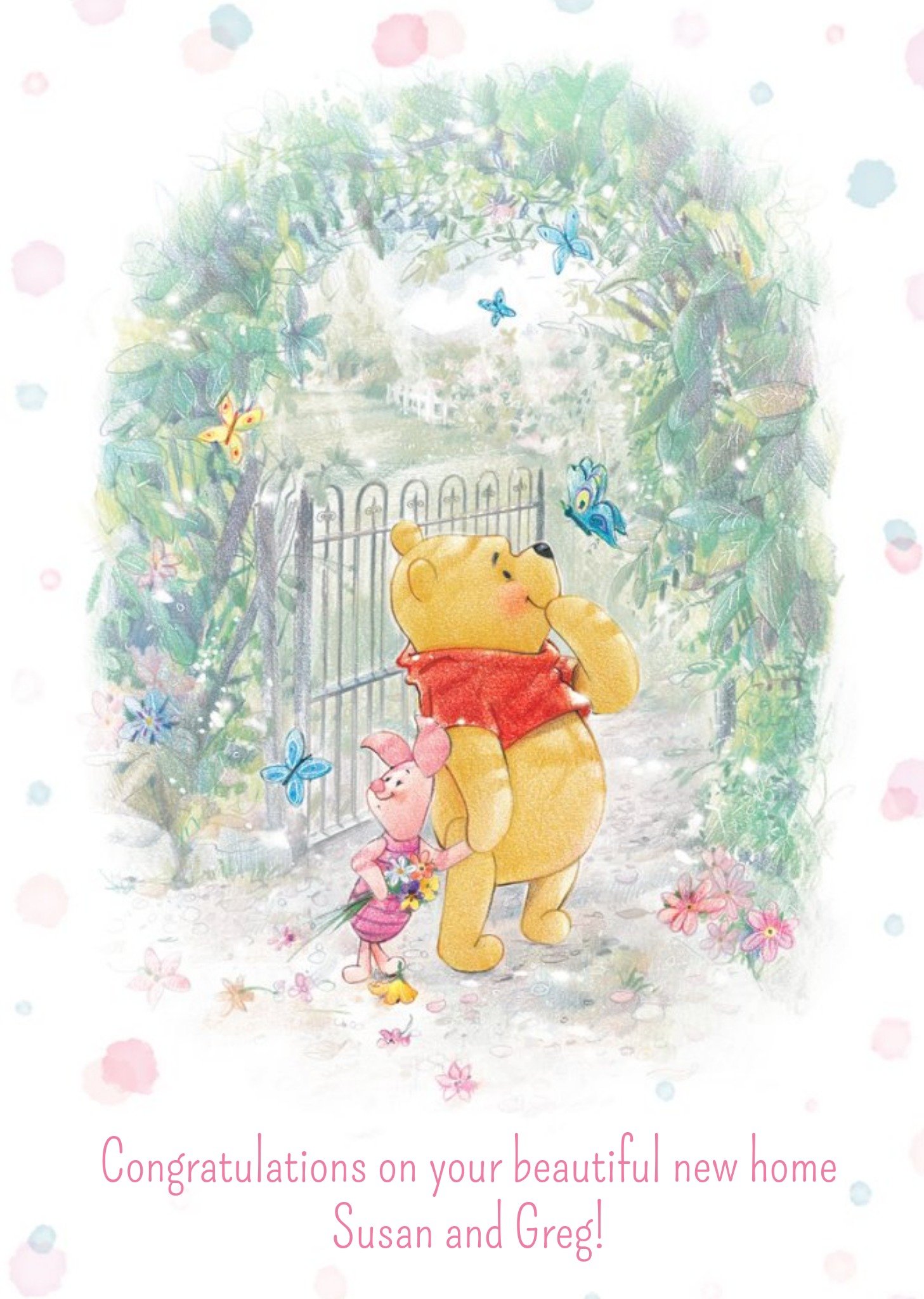 Disney Winnie The Pooh And Piglet At The Garden Gate Personalised New Home Card, Large