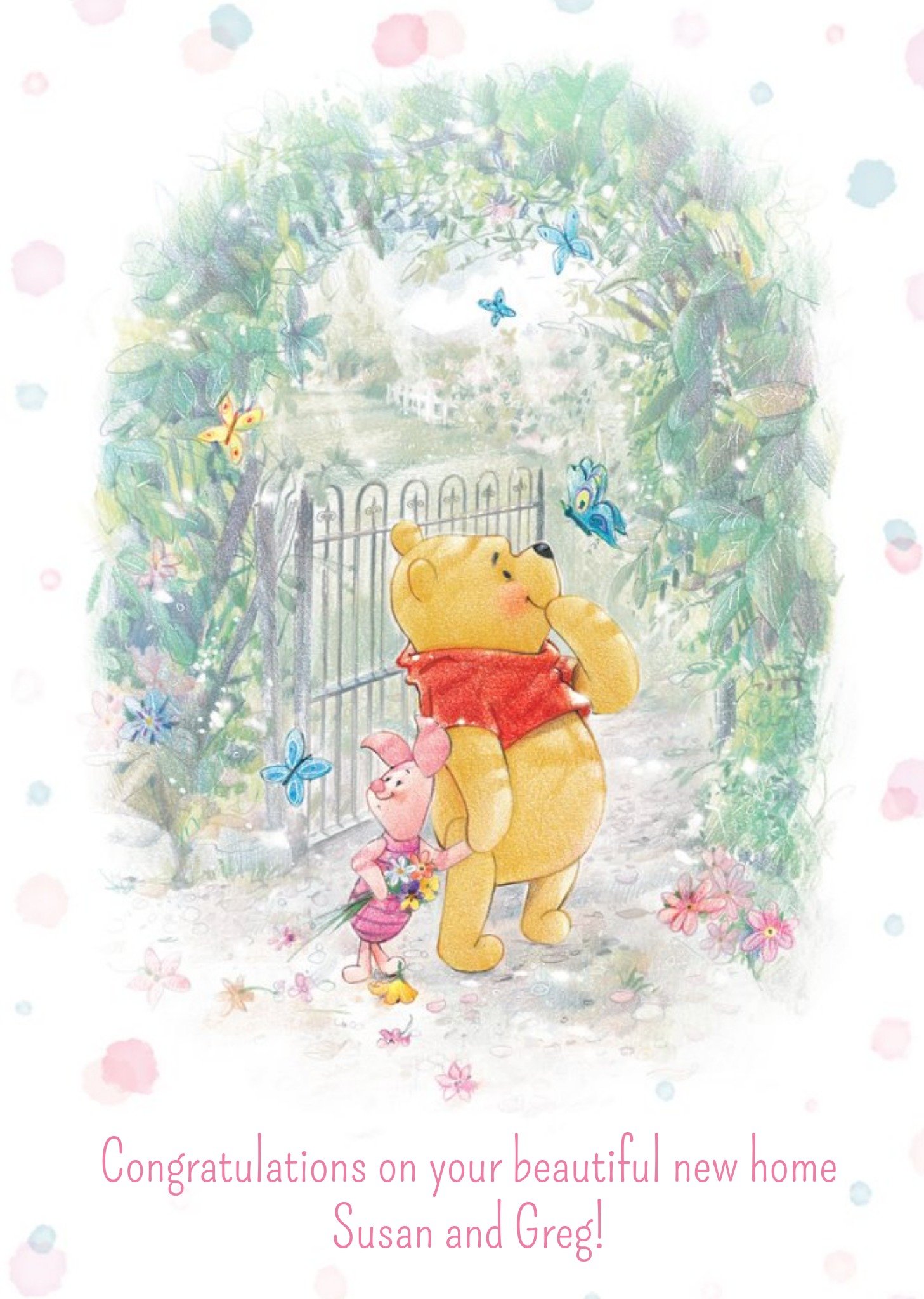 Disney Winnie The Pooh And Piglet At The Garden Gate Personalised New Home Card Ecard