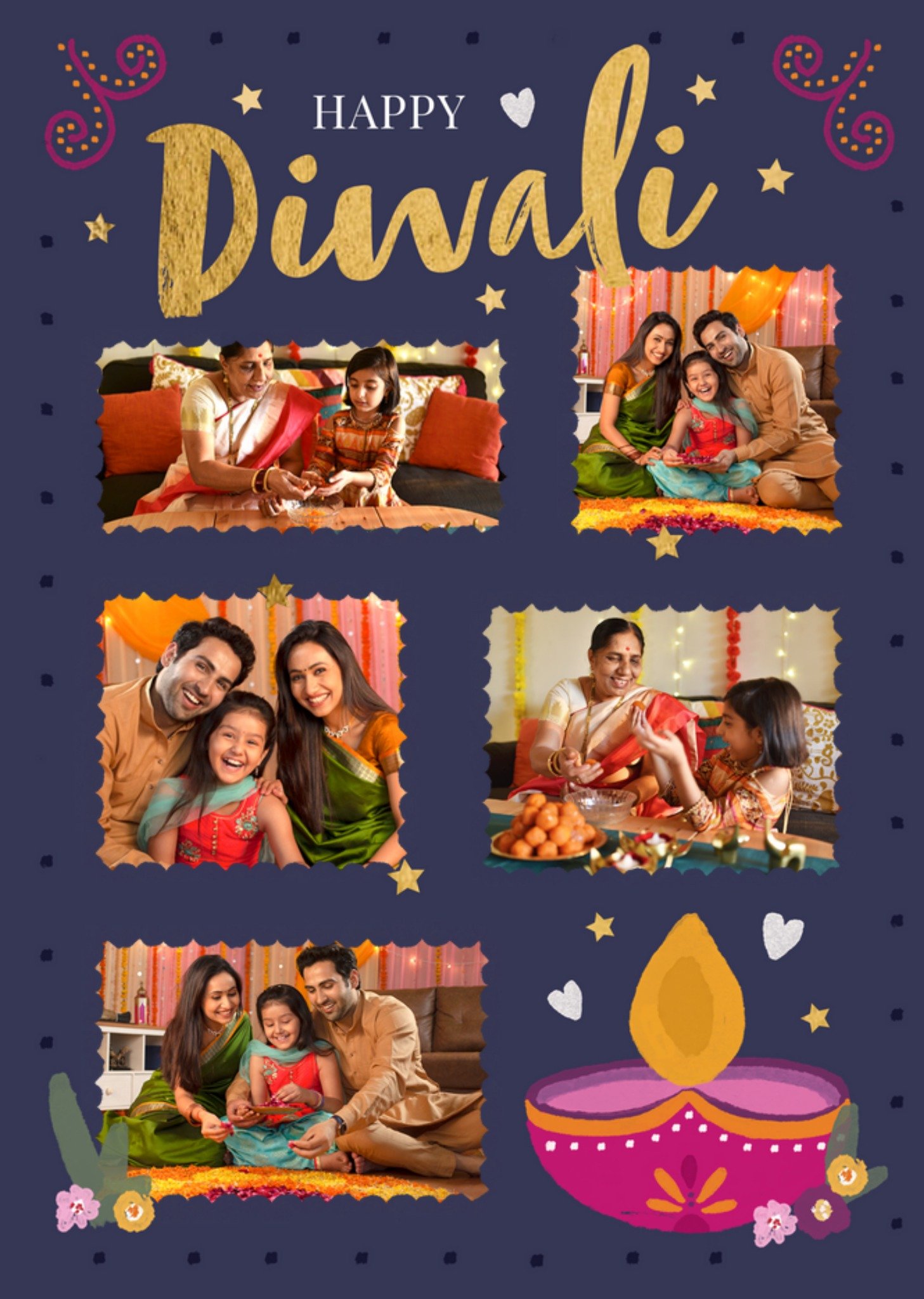 Moonpig Fun Scallop Frames Illustrated Happy Diwali Greetings Card Ecard