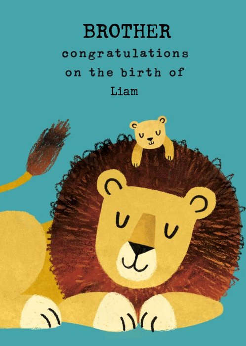 Cute Illustrative Lions New Baby Card