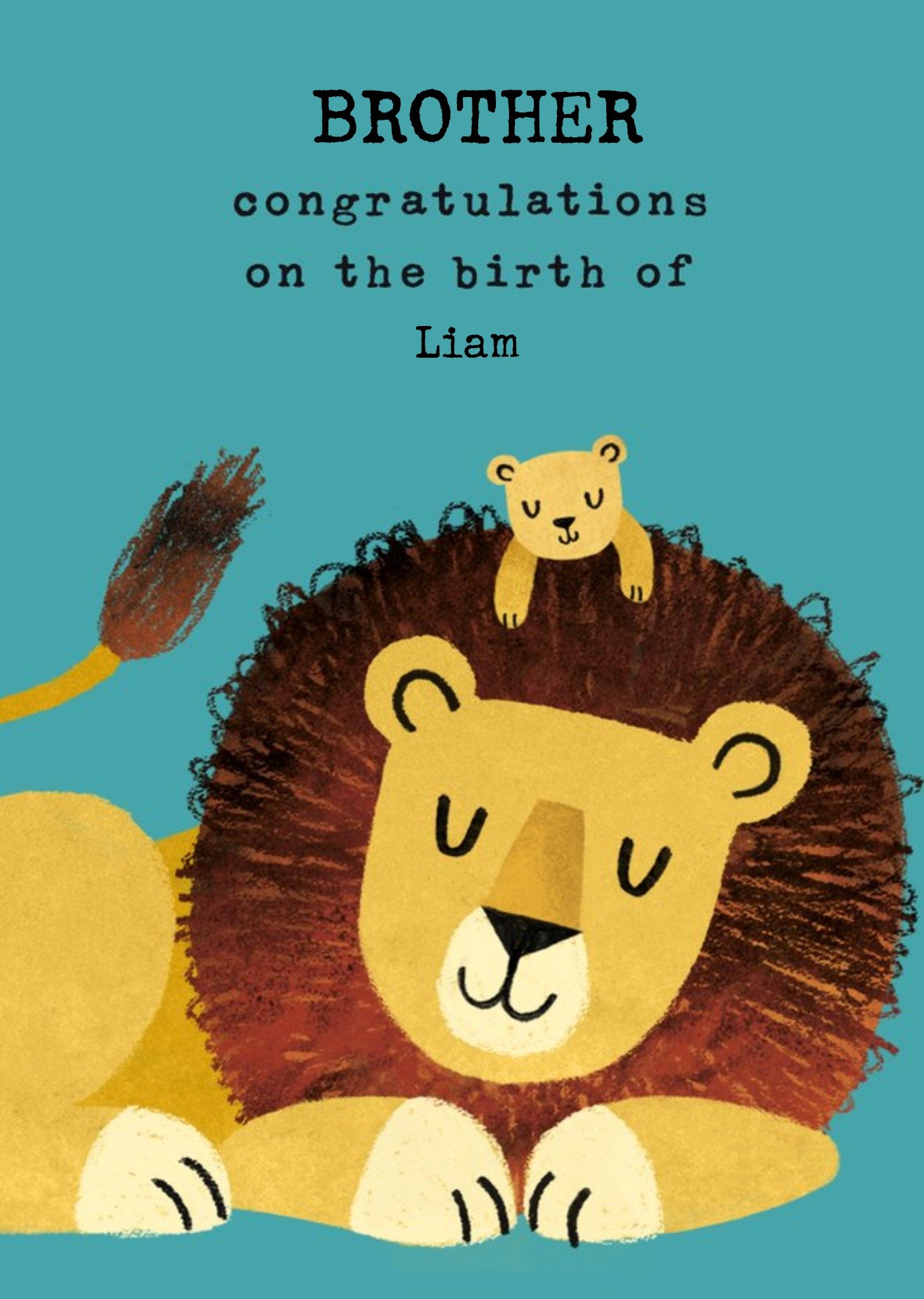 Moonpig Cute Illustrative Lions New Baby Card, Large