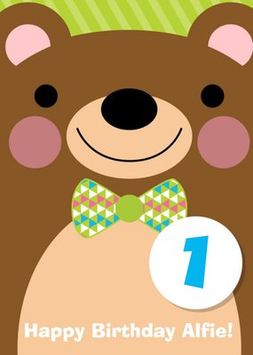 Cartoon Smiley Bear Personalised Happy 1st Birthday Card