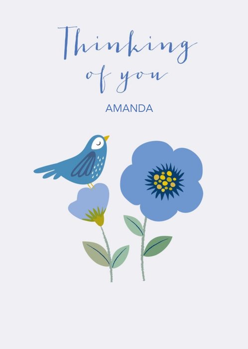 Klara Hawkins Illustrative Blue Bird Thinking Of You Sympathy Card