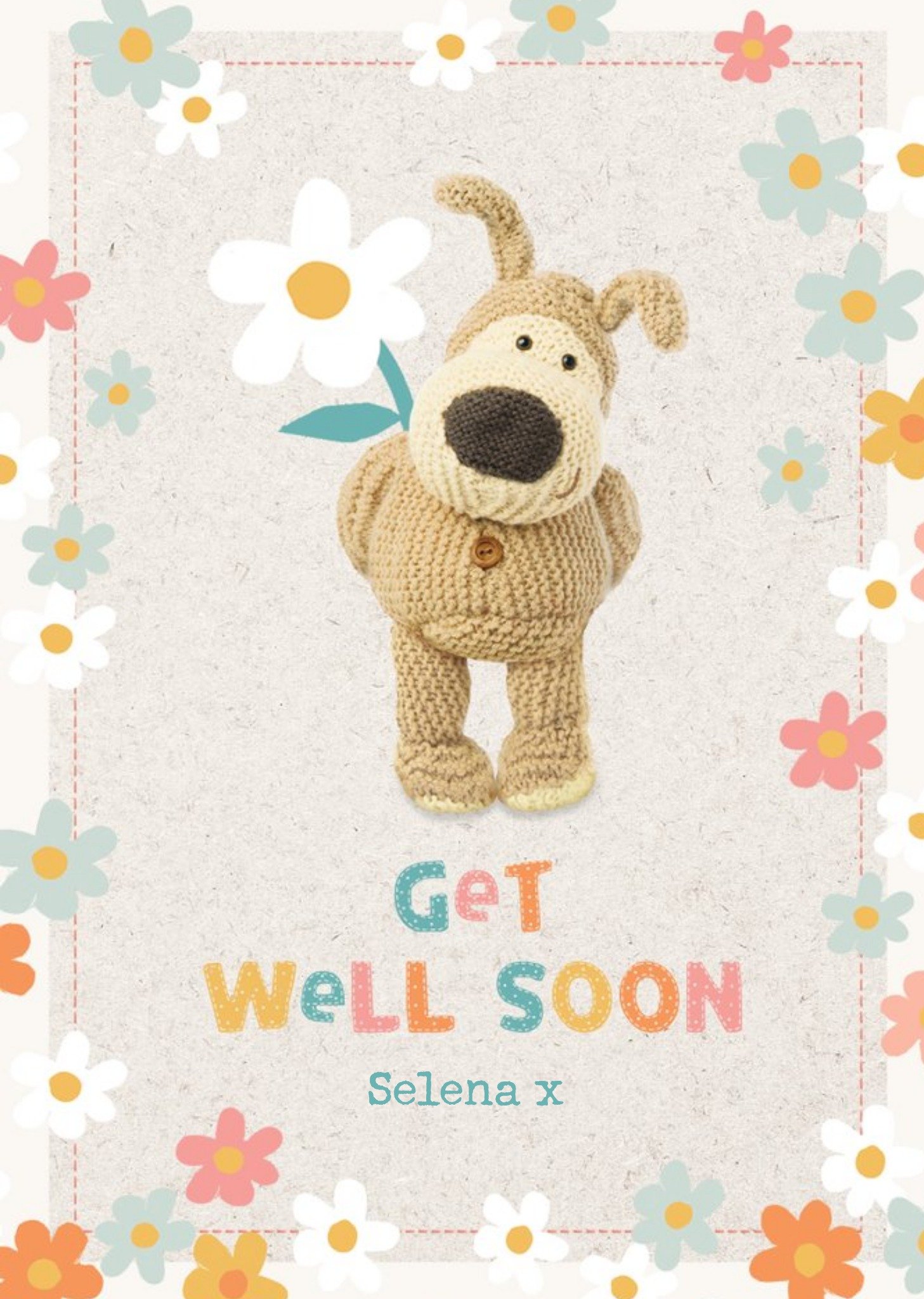 Boofle Get Well Soon Floral Design Card, Large