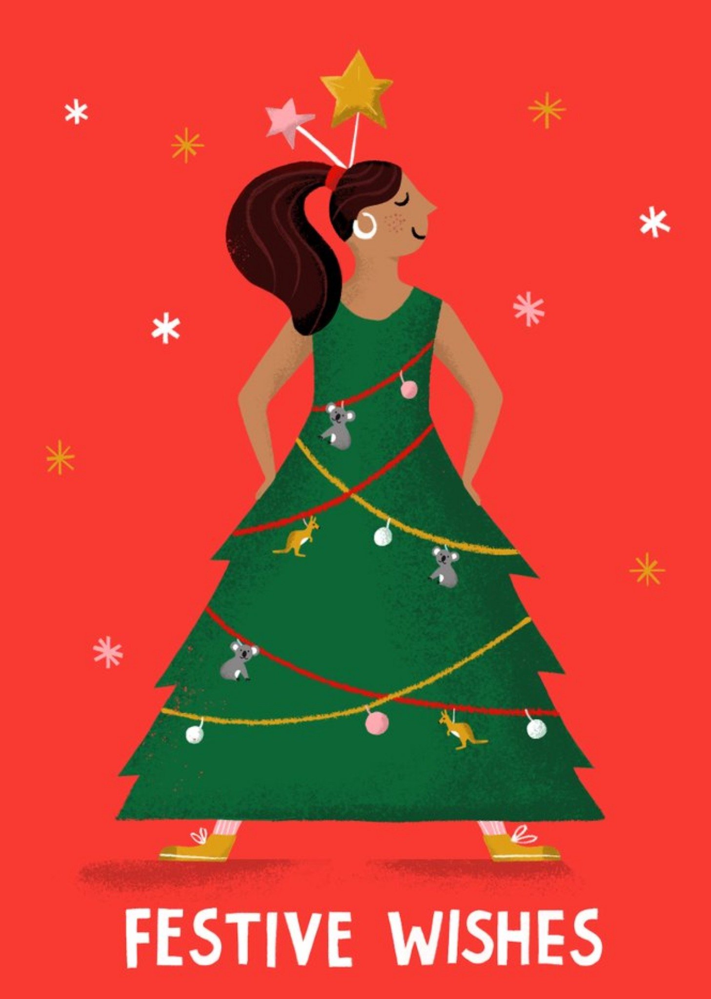 Moonpig Sinead Hanley Illustrated Character In Tree Costume Christmas Card Ecard
