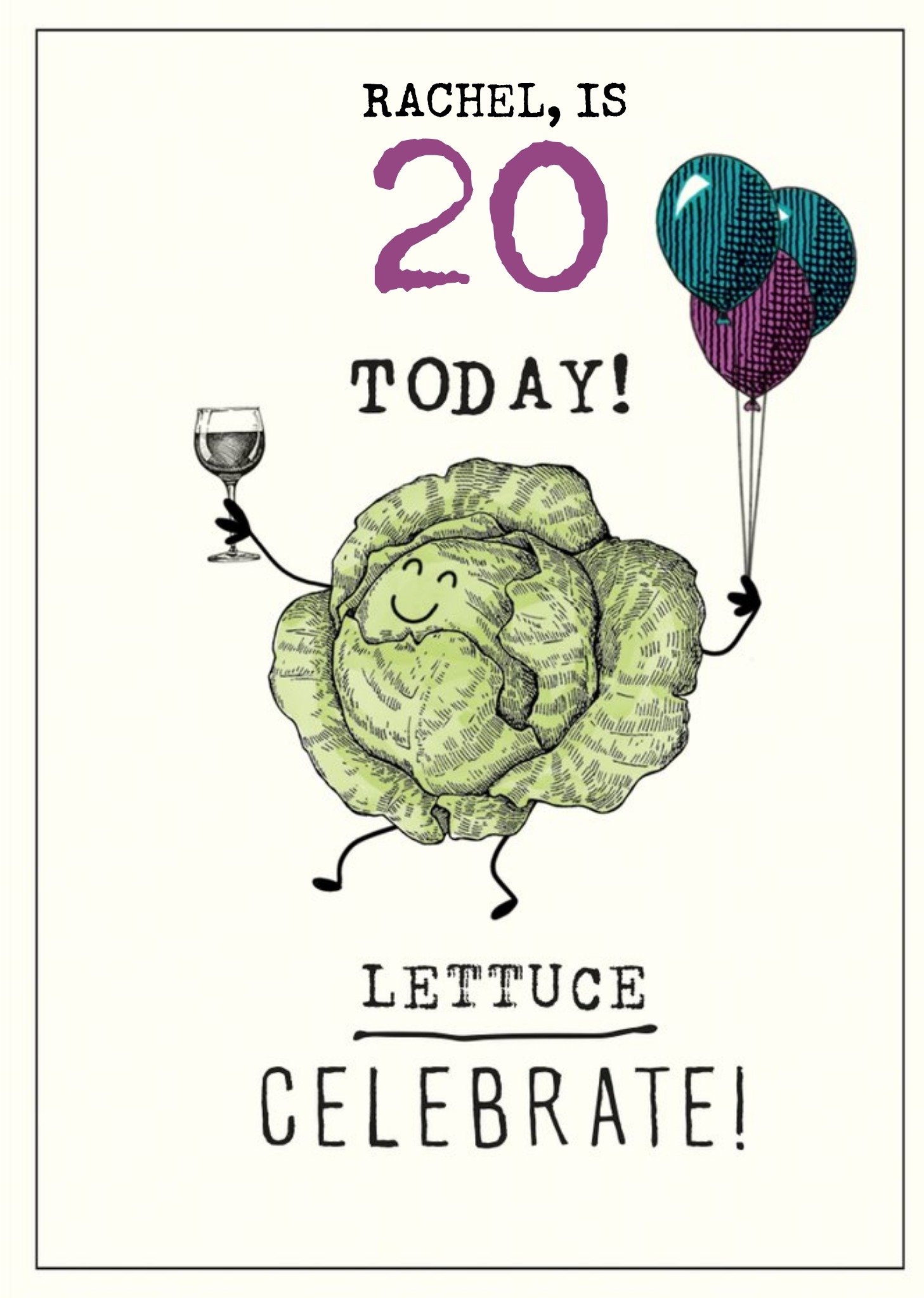 Moonpig Funny Illustrative Lettuce Celebrate Personalised Birthday Card, Large