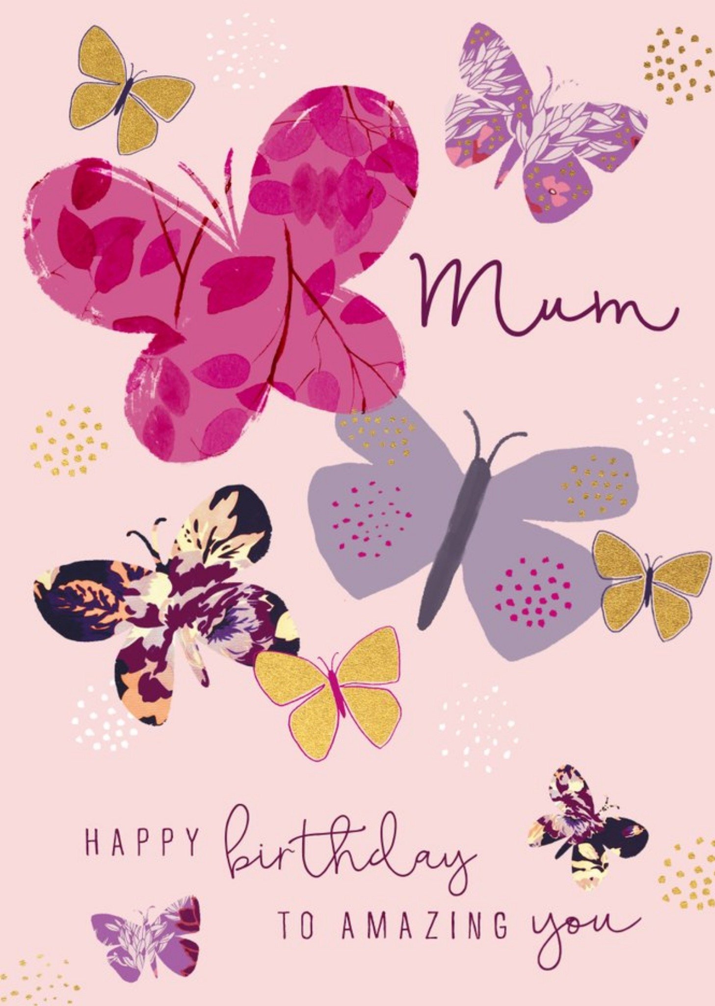 Moonpig Illustrated Patterned Butterflies Mum Birthday Card, Large