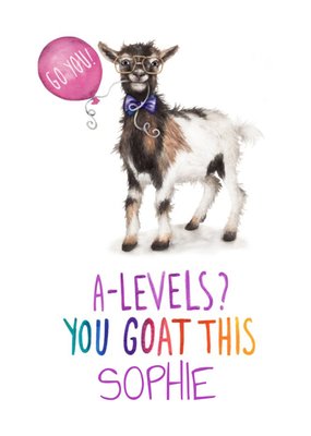 Cute Goat Pun A-Levels Good Luck Exams Card