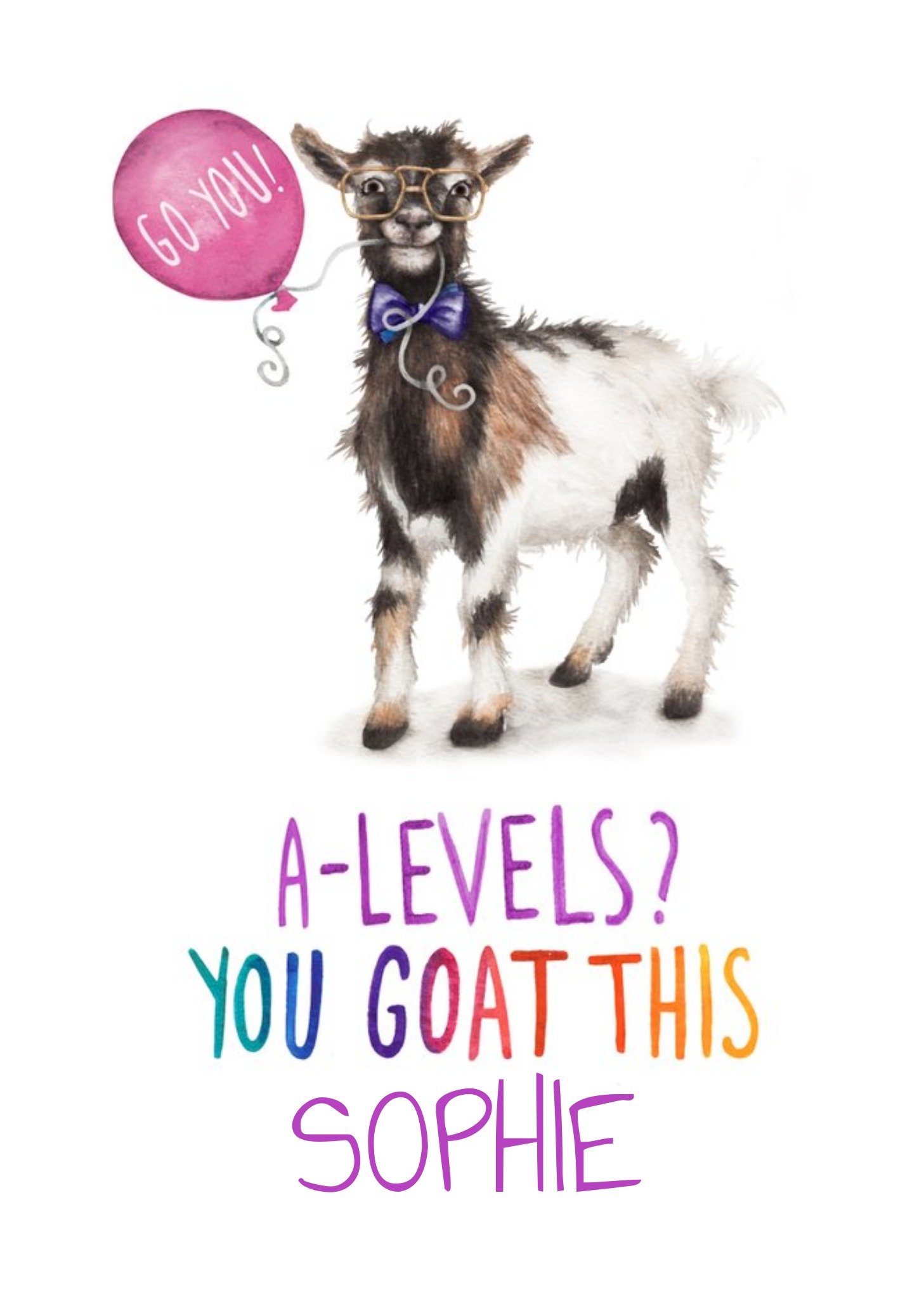 Moonpig Cute Goat Pun A-Levels Good Luck Exams Card, Large