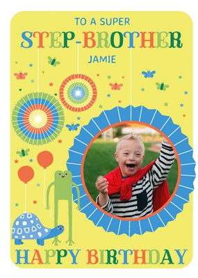 Hola Happy Illustrated To A Super Step-Brother Photo Upload Birthday Card
