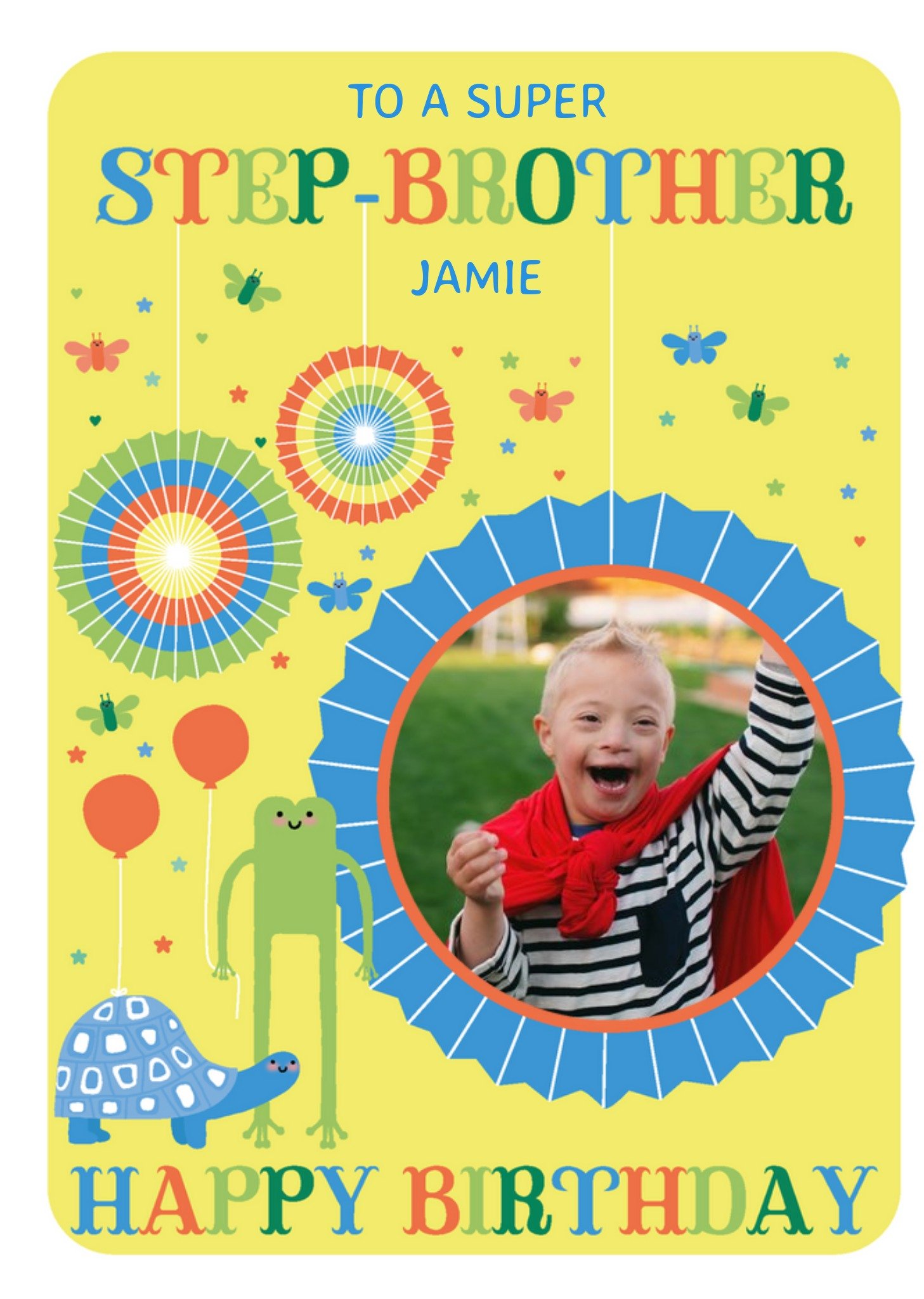 Hola Happy Illustrated To A Super Step-Brother Photo Upload Birthday Card Ecard