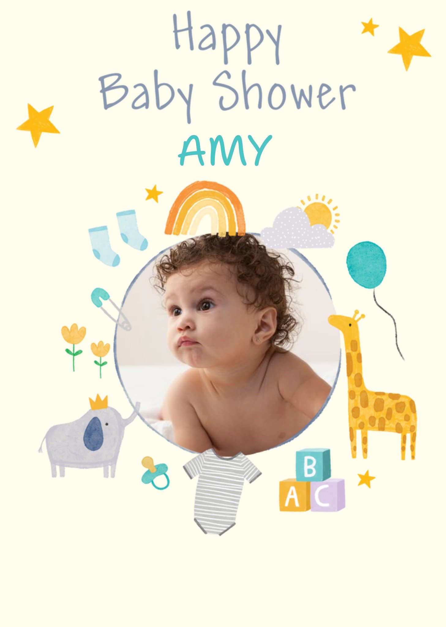 Moonpig Cute Illustrated Photo Frame Customisable Baby Shower Card, Large