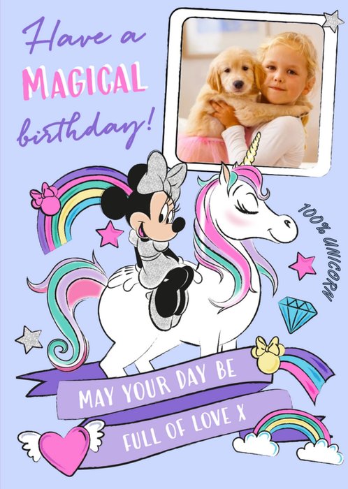 Minnie Mouse photo upload birthday card - unicorn