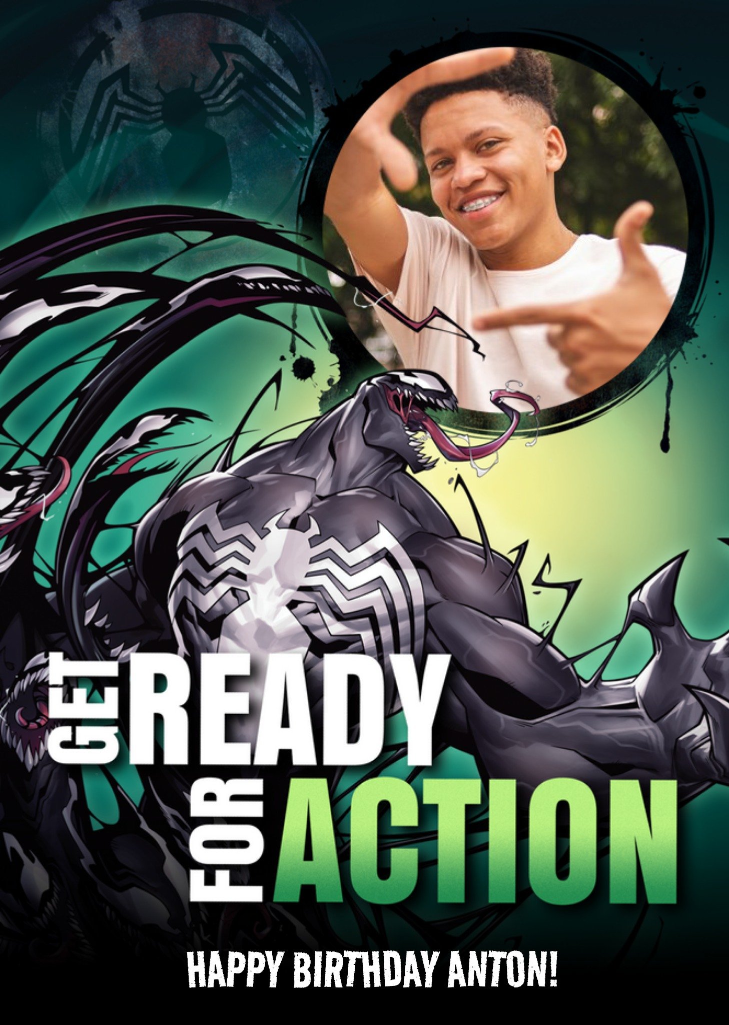 Marvel Venom Get Ready For Action Photo Upload Birthday Card Ecard