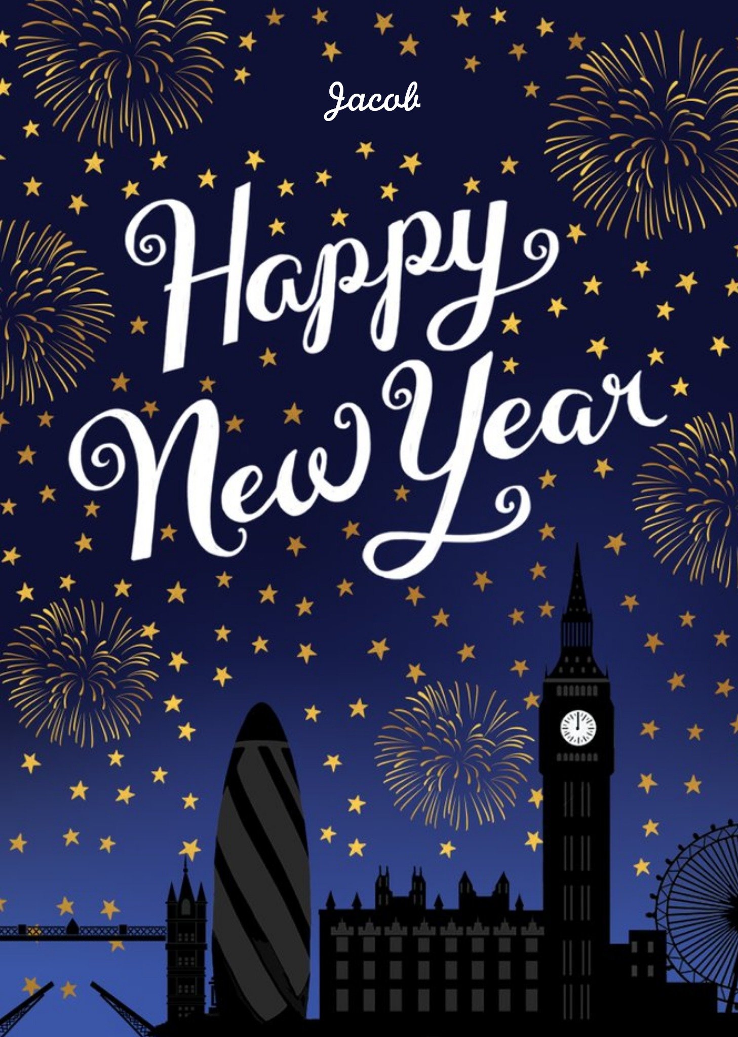 Editable London Scene New Year Card Ecard