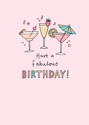 Jenny Seddon Pink Illustrated Cocktails Birthday Card