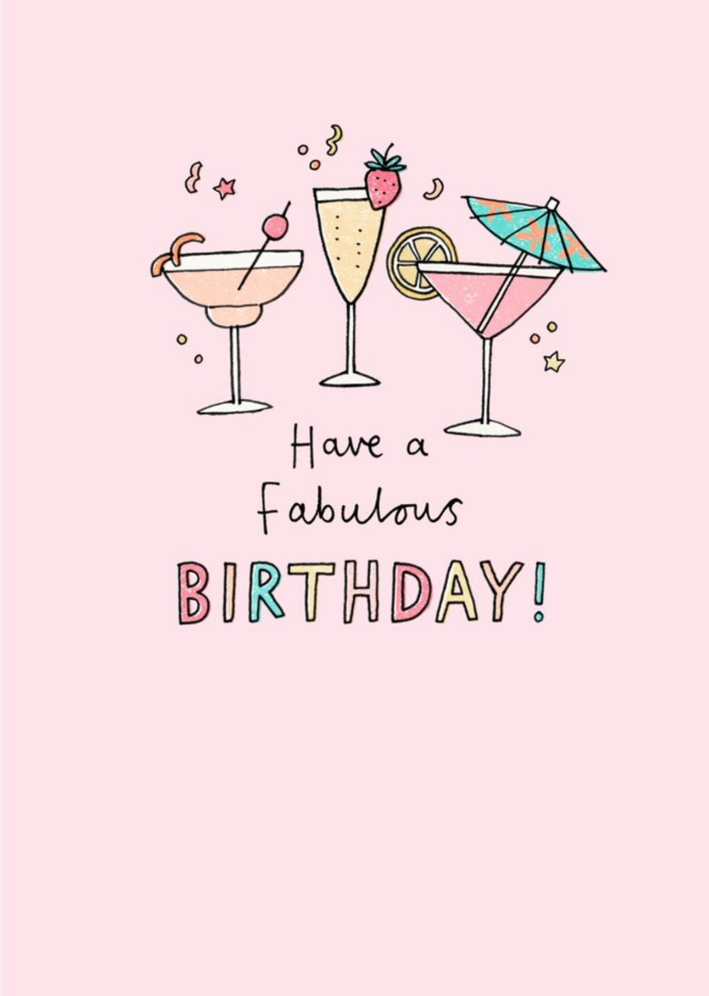 Jenny Seddon Pink Illustrated Cocktails Birthday Card Ecard