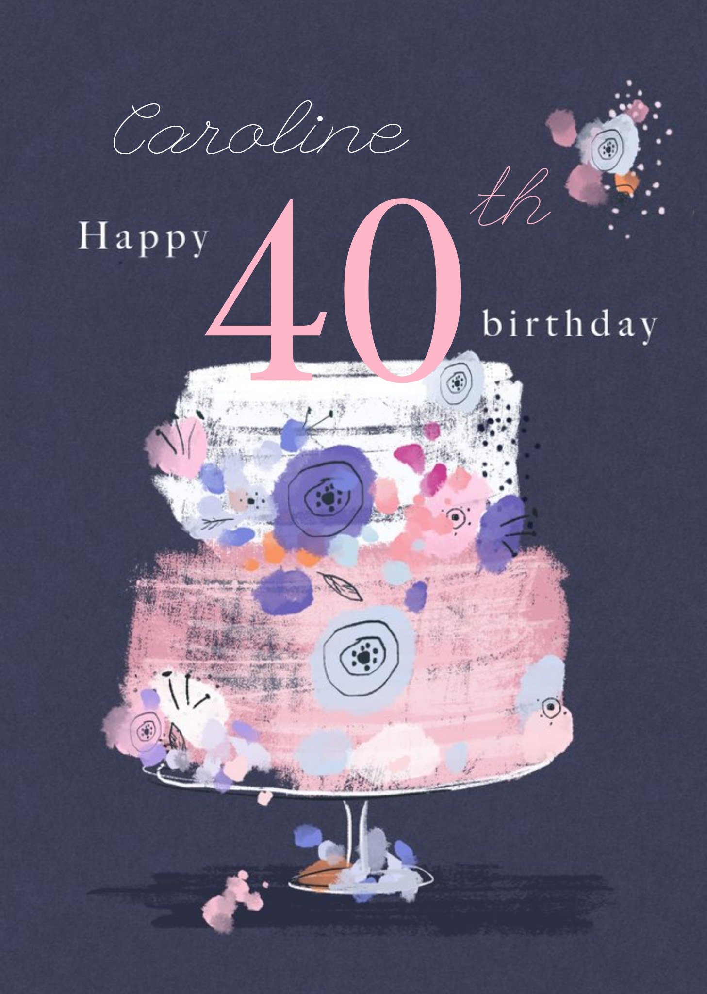 Moonpig Trendy Floral Birthday Card Happy 40th Birthday, Large