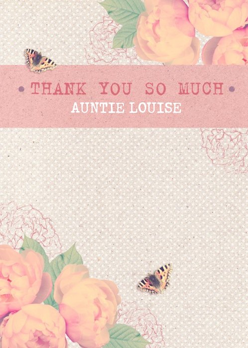 Pink And Peach Flowers Personalised Thank You Card For Aunt