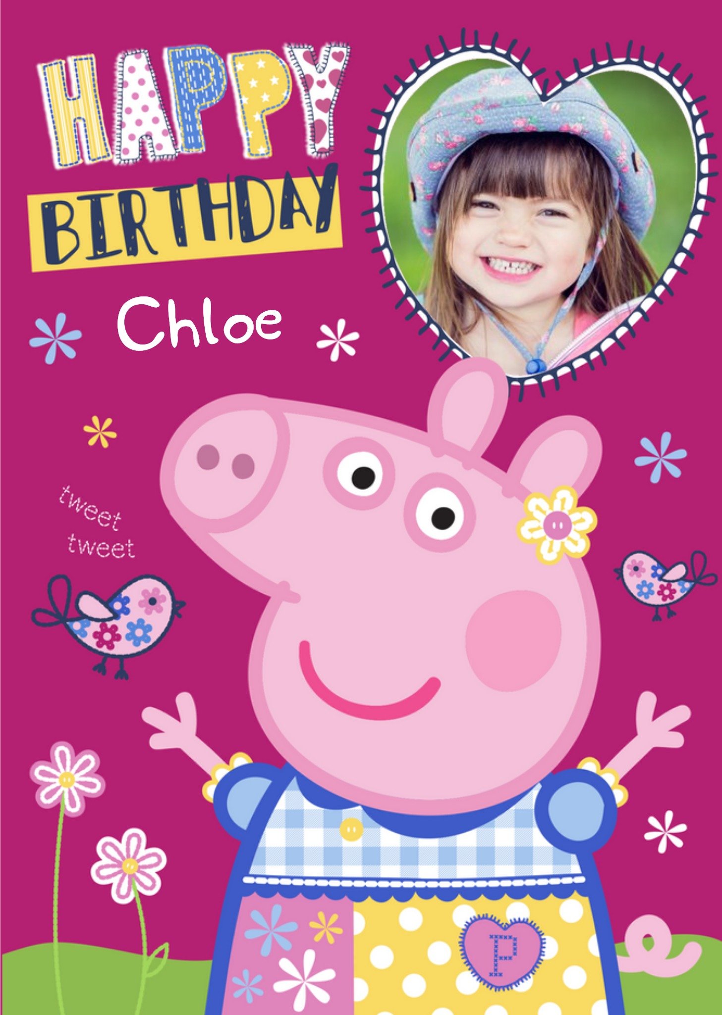 Peppa Pig Personalised Name And Photo Birthday Card, Large