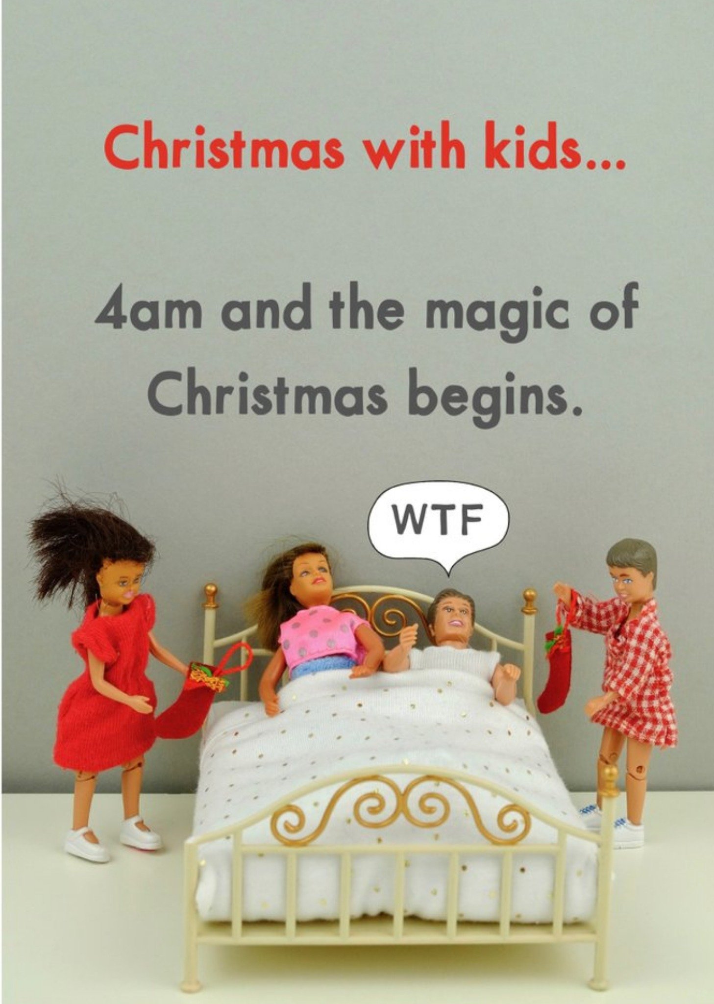 Bold And Bright Funny Dolls Christmas With Kids Card