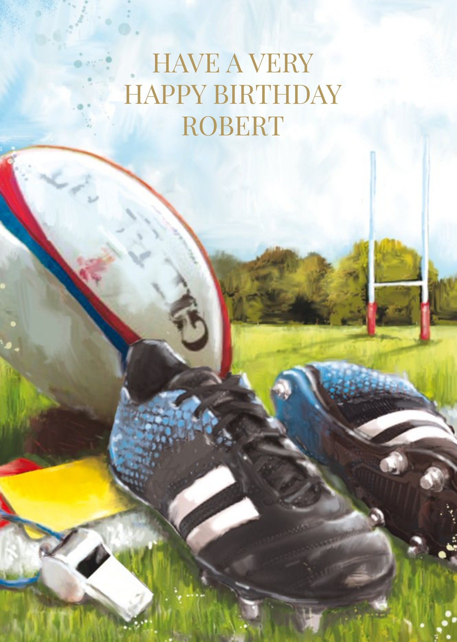 Ling Design Playing Rugby Personalised Birthday Card Ecard
