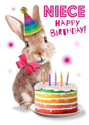 Cute Rabbit With Cake Niece Birthday Card