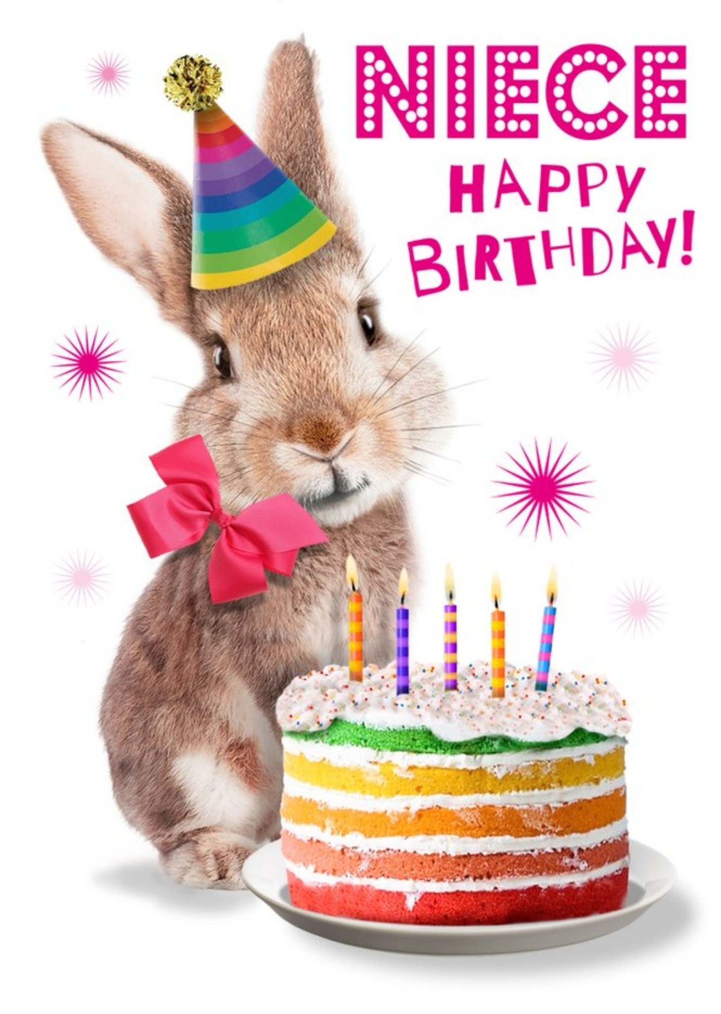 Moonpig Cute Rabbit With Cake Niece Birthday Card, Large