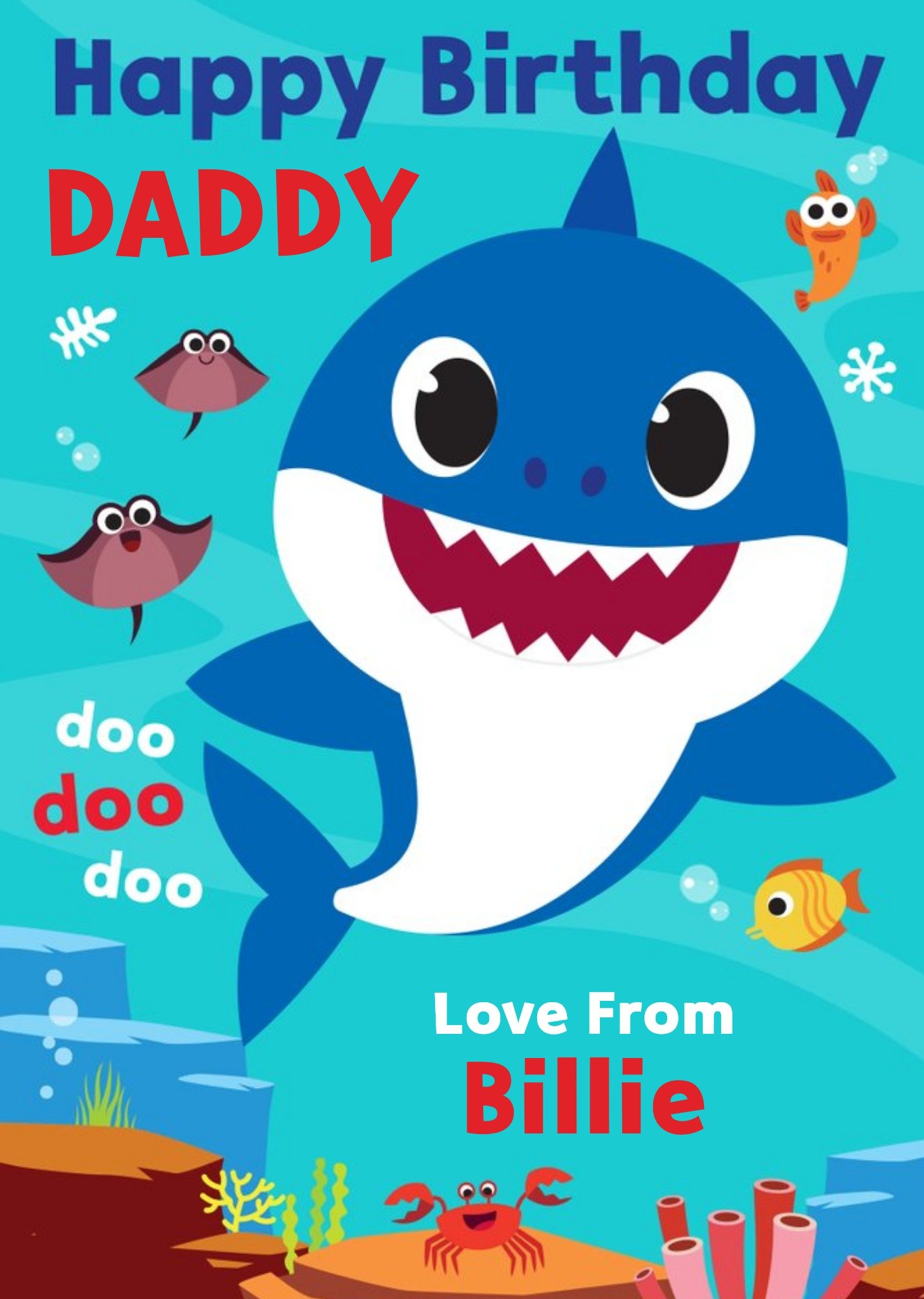 Baby Shark Song Kids Daddy Birthday Card, Large