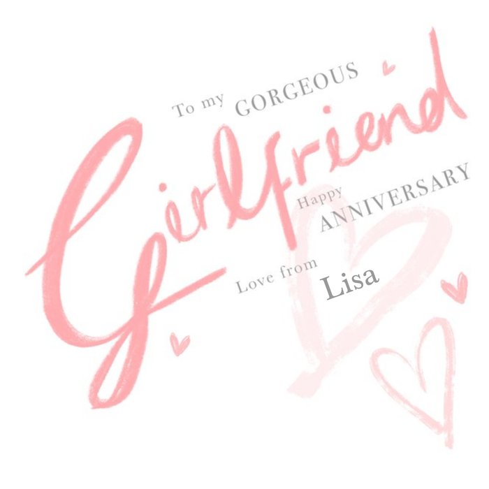 Millicent Venton Illustrated Pink Girlfriend Lettering Anniversary Card