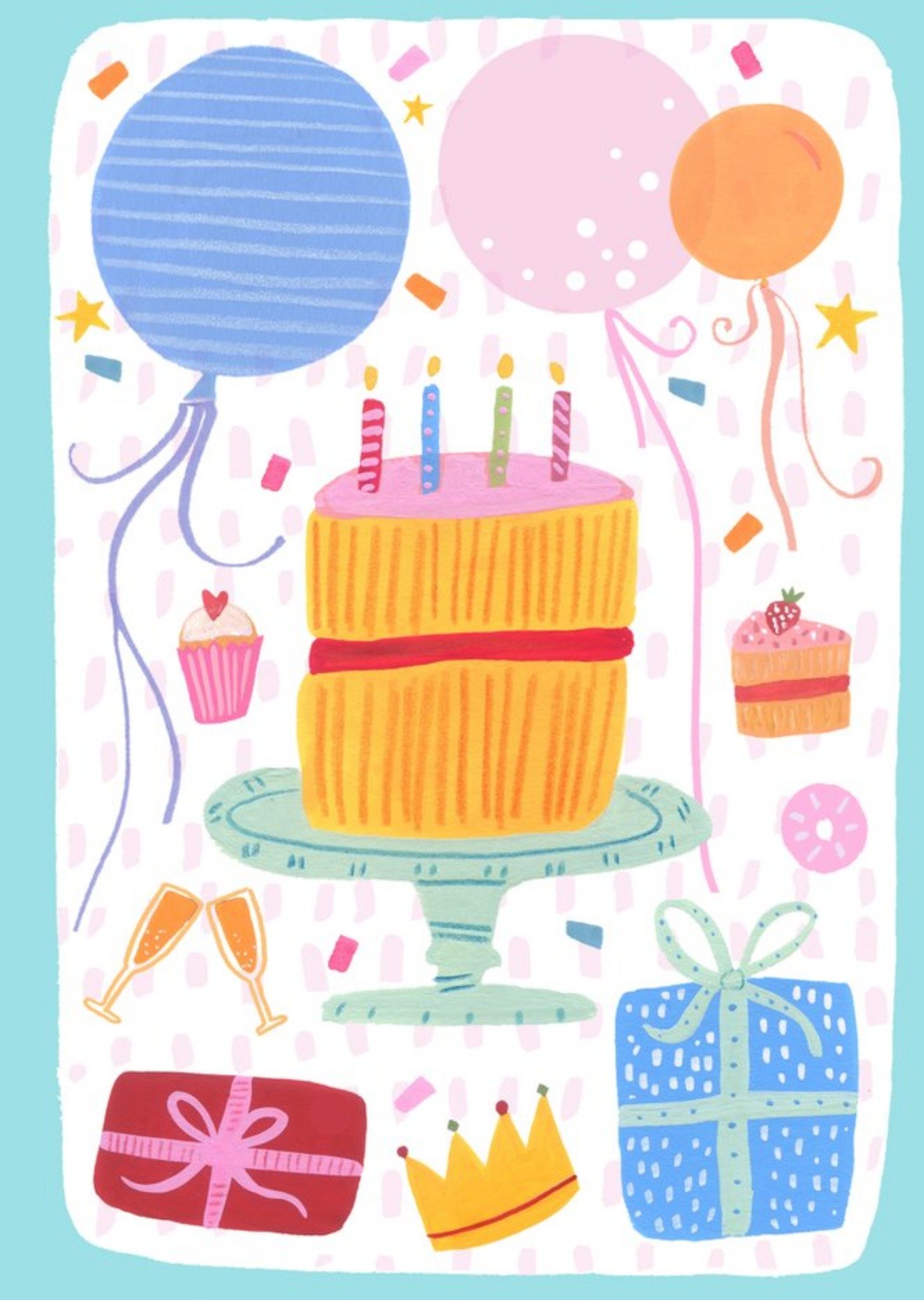 Moonpig Birthday Cake Card - Party - Balloons Ecard