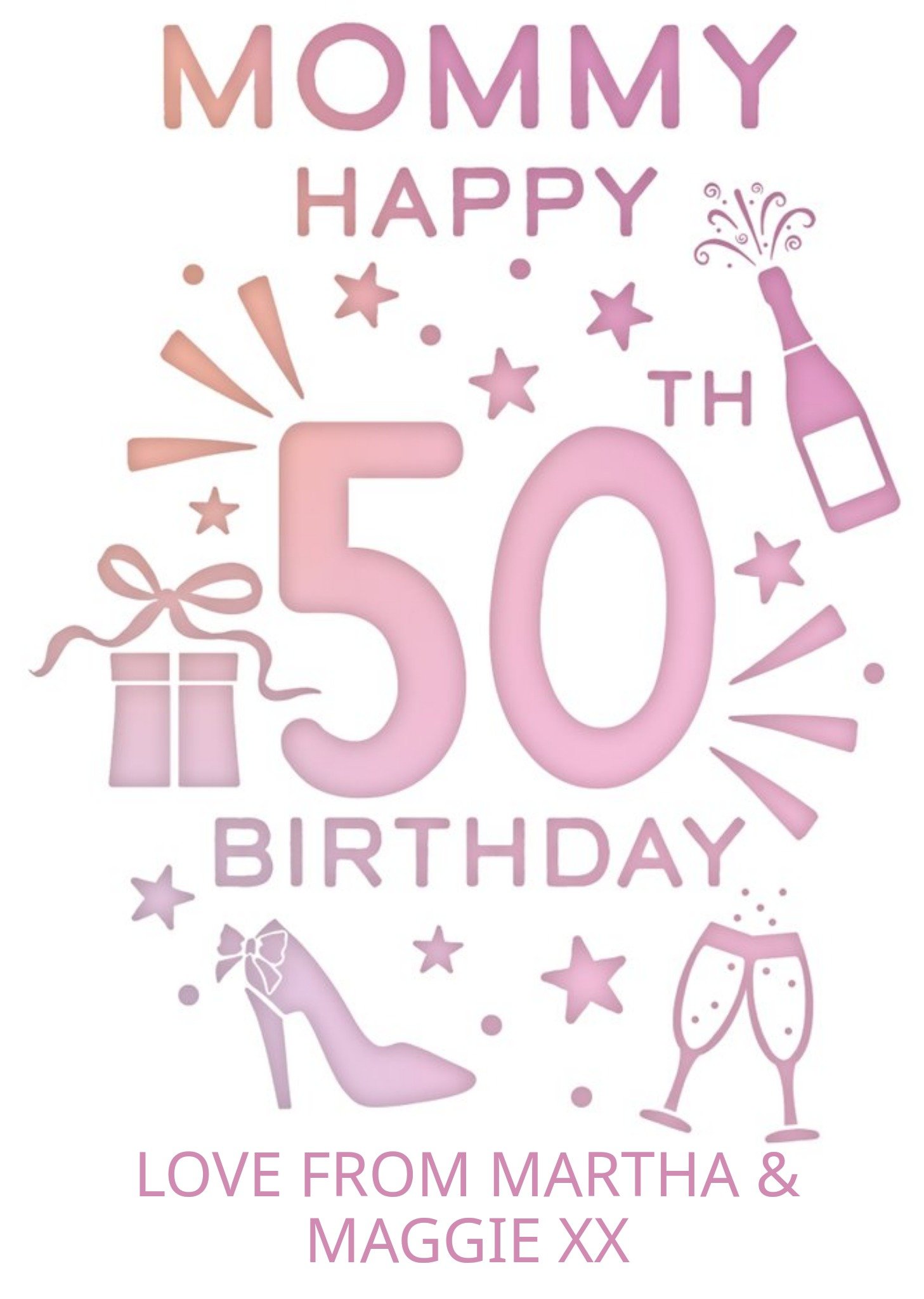 Clintons Pink Typography Mommy 50th Birthday Card Ecard