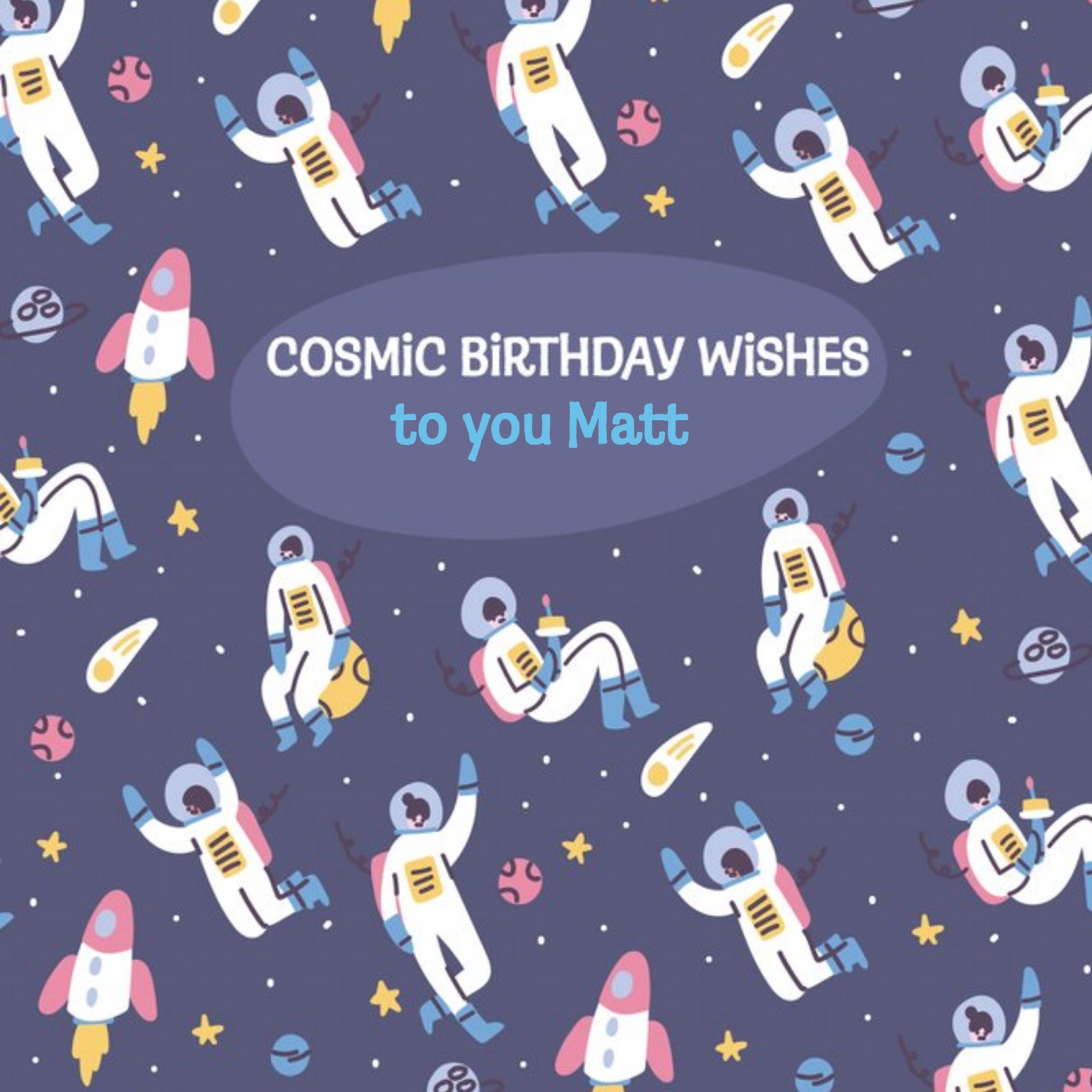 Moonpig Space Cosmic Birthday Wishes Card, Square