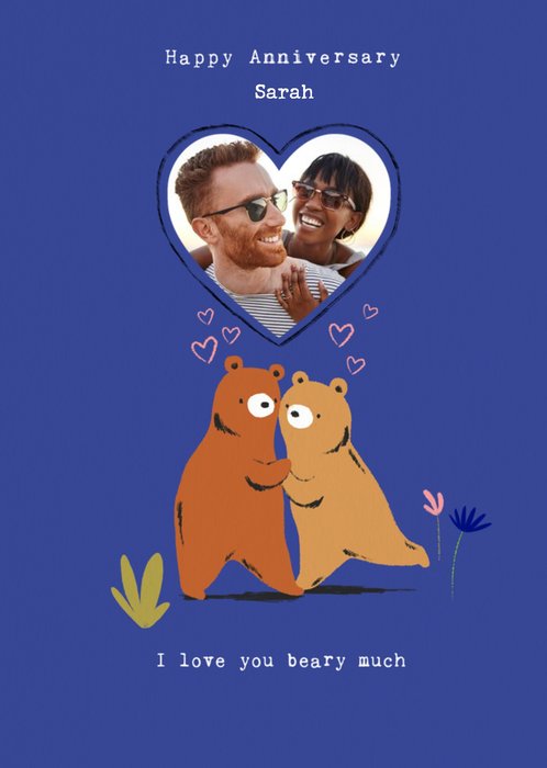 Cute Two Bears Hugging Each Other I love You Beary Much Photo Upload Anniversary Card