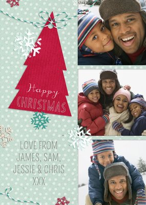 Festive Snowflakes And Tree Personalised Photo Strip Happy Christmas Card
