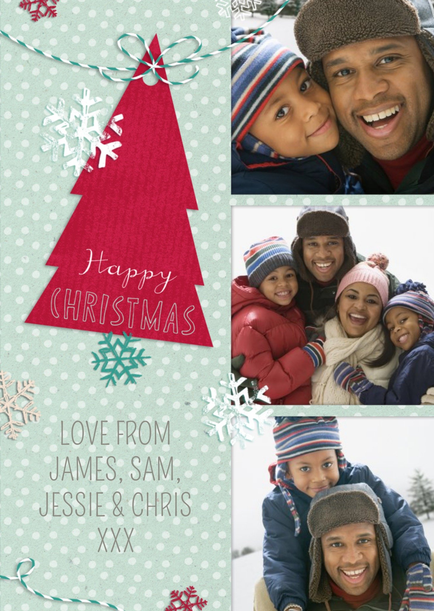 Moonpig Festive Snowflakes And Tree Personalised Photo Strip Happy Christmas Card Ecard