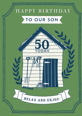 Traditional Gardening themed 50th Birthday Card for Our Son