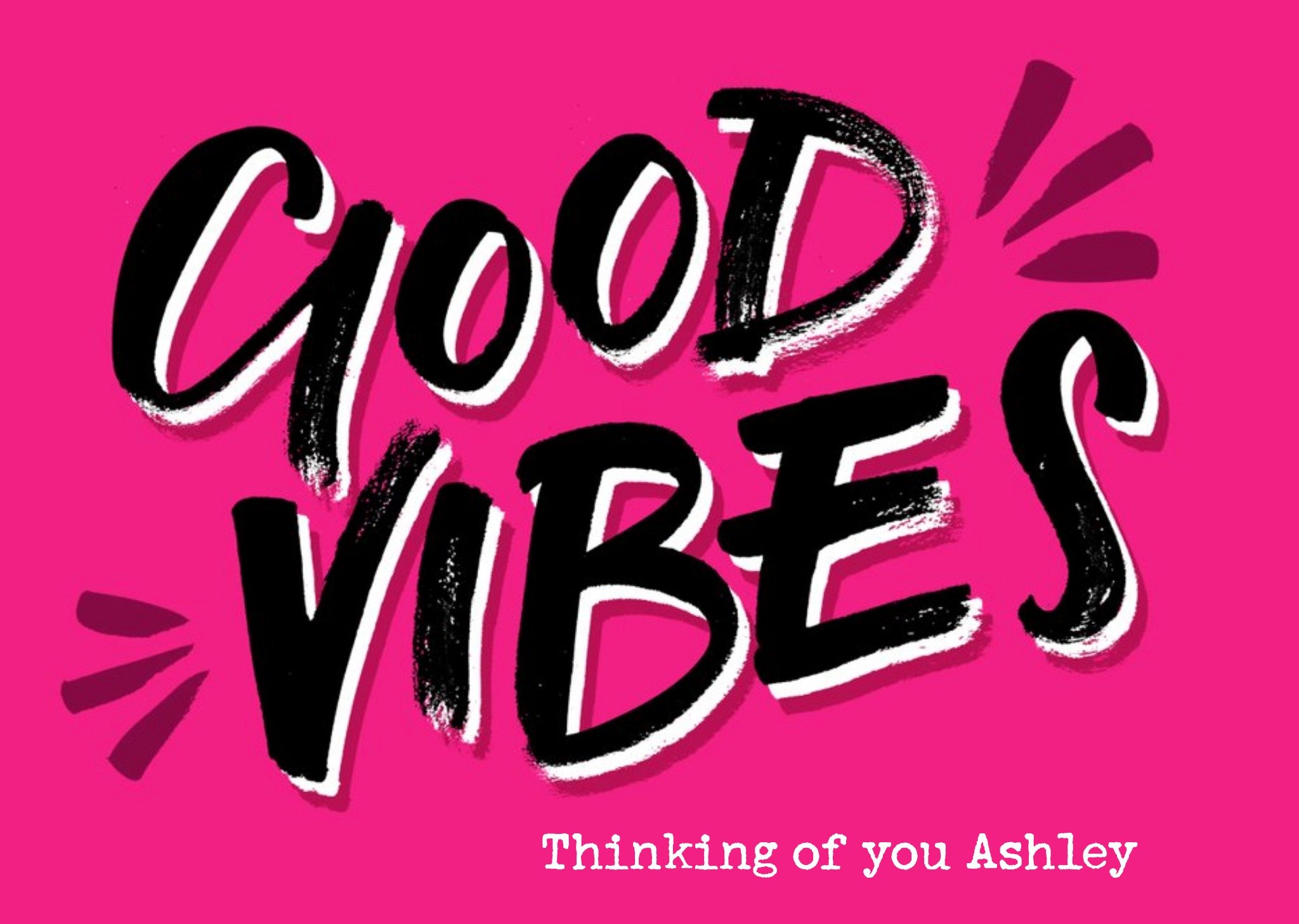 Moonpig Hand Painted Typography On A Pink Background Good Vibes Thinking Of You Card, Large