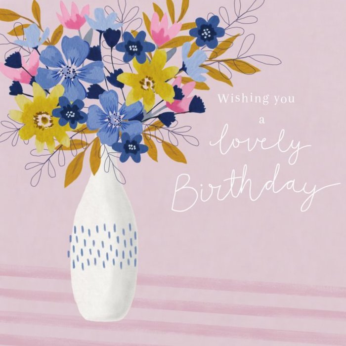 Illustrated Floral Vase Birthday Card