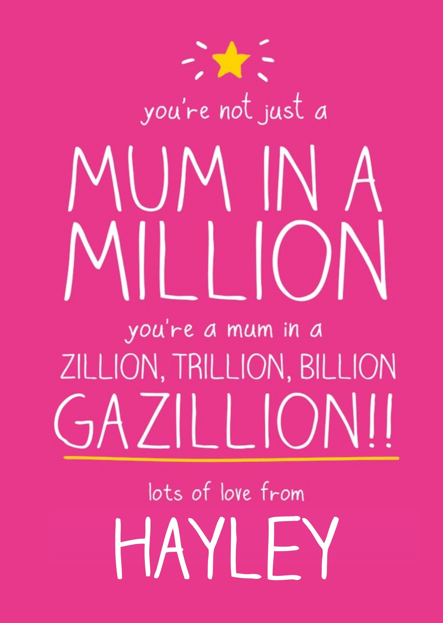 Happy Jackson Mum In A Gazillion Personalised Happy Mother's Day Card