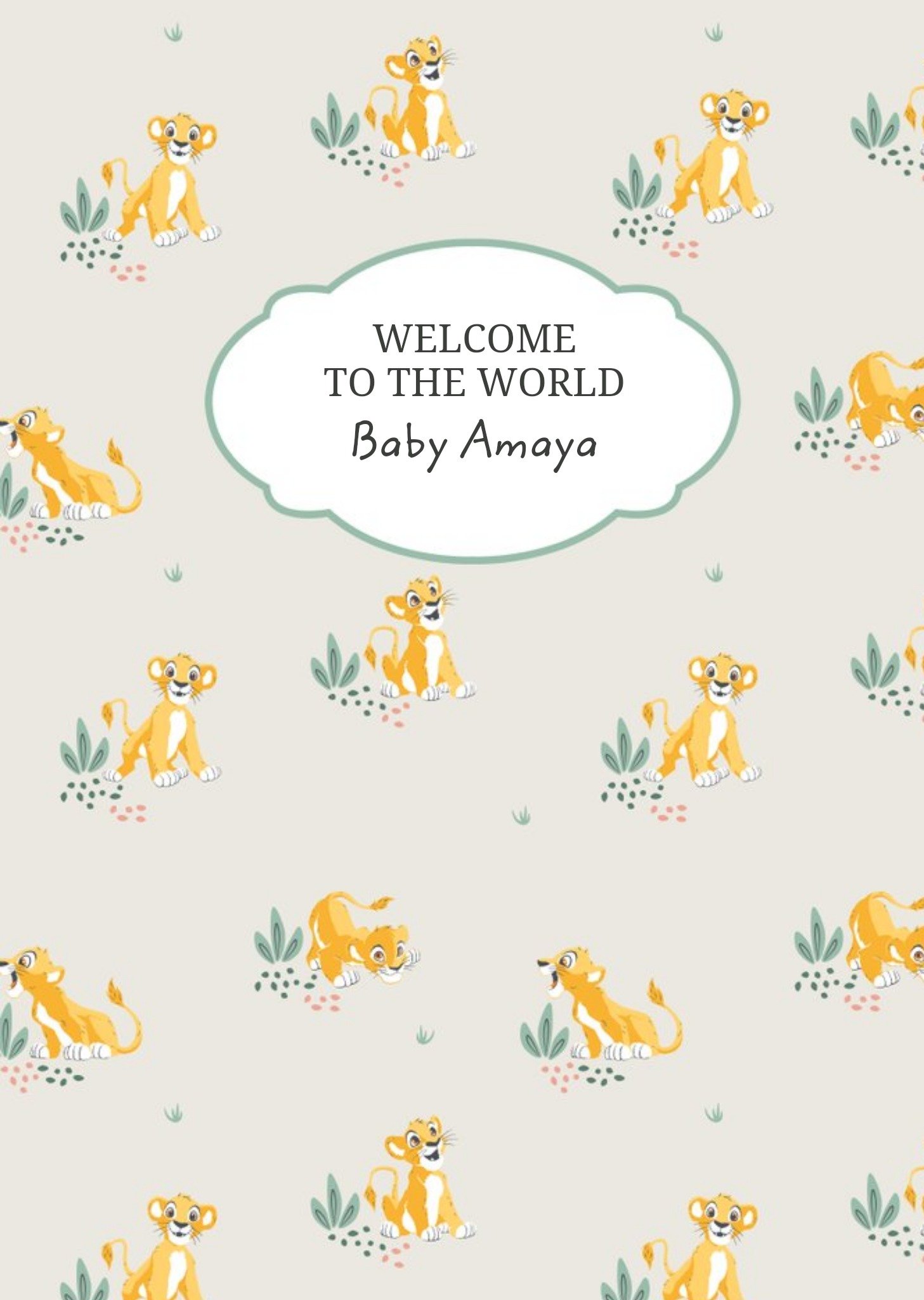 Disney Luxe Welcome To The World Baby Simba Pattern Card Ecard